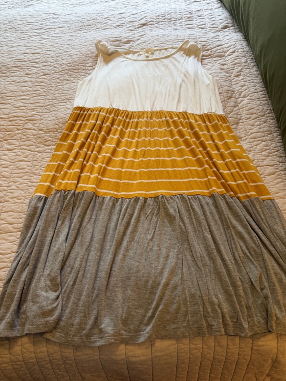 Sleeveless Tri-Color Maxi Dress in White, Mustard & Gray